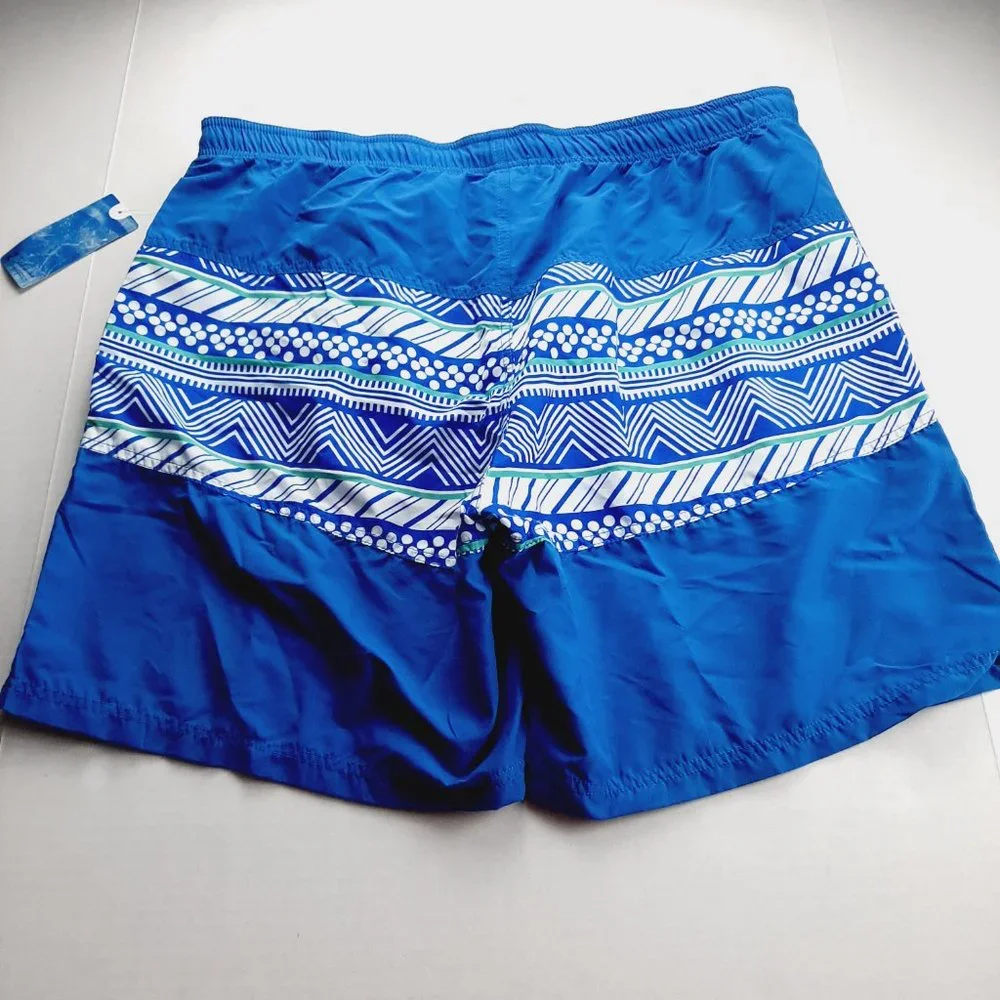 Islandia Mens Swim Trunks Shorts Size XL Blue Green White Print Mesh Lined